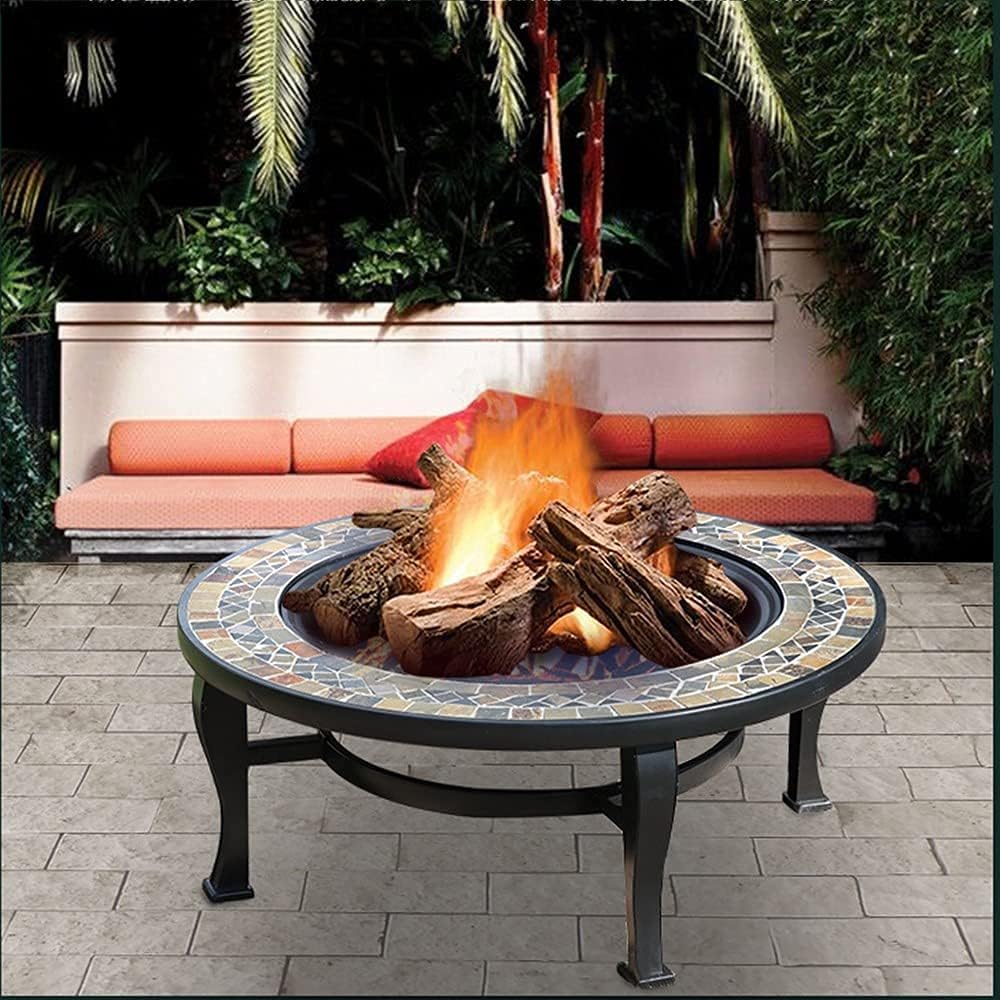 Firepit Table for Outside, Multifunctional Fire Pit Table, Firepit Table for Outside Wood Burning with Spark Screen Cover for Backyard Garden Patio Bonfire Heating,