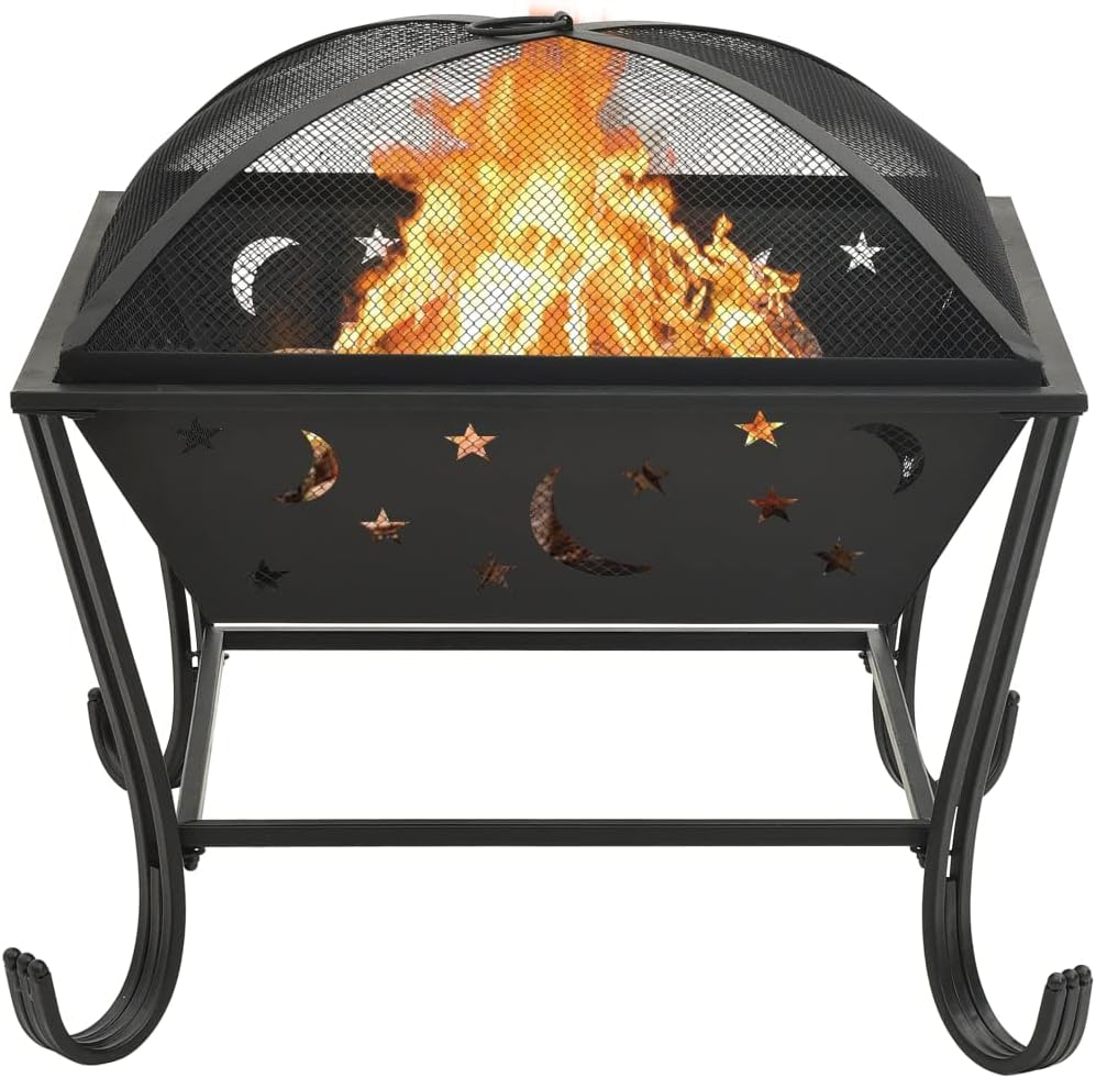 Steel Outdoor Fire Pit, Patio Wood Burning Grill for Patio Backyard Garden Beach Camping Picnic,Fire Pit w/Poker 24.4