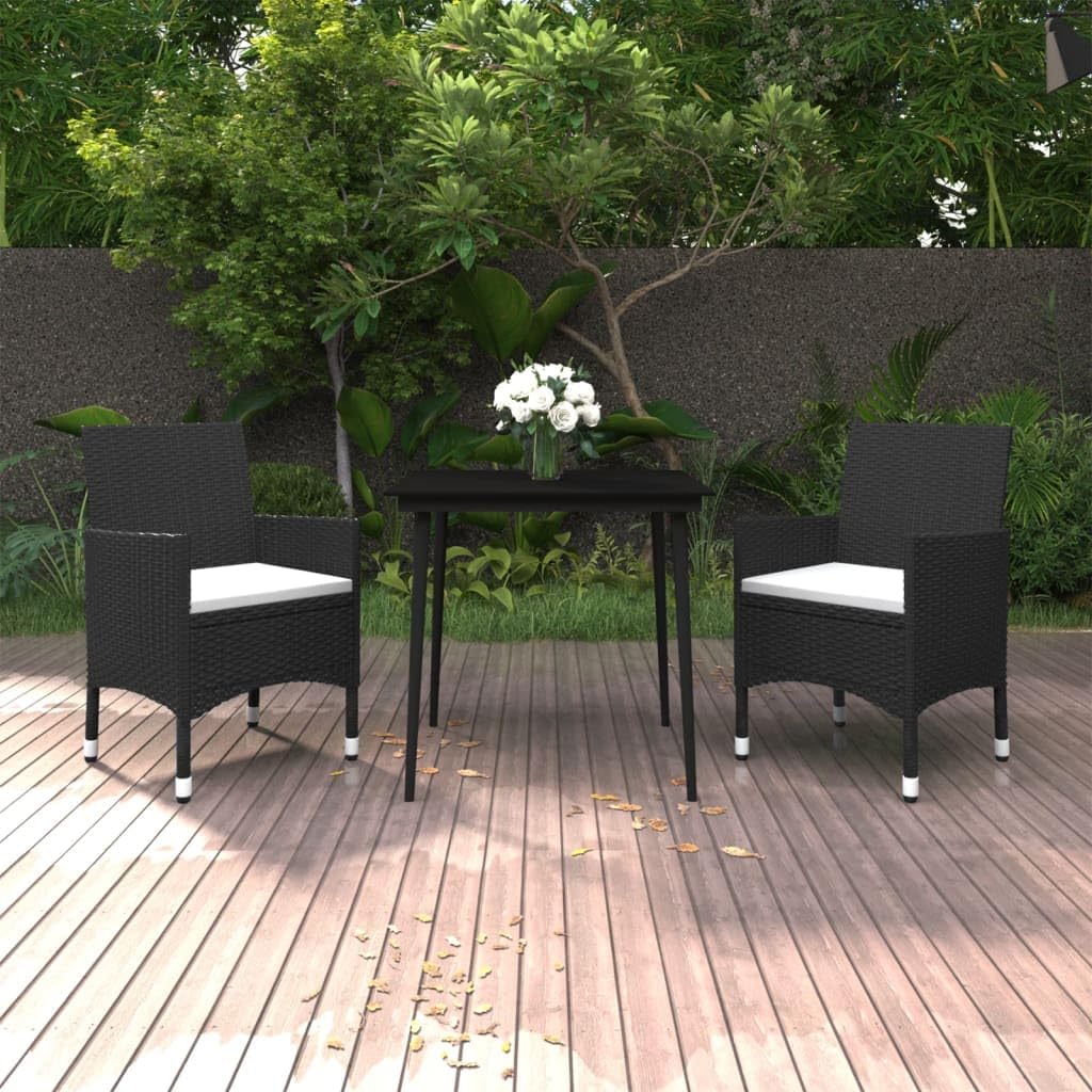 3 Piece Patio Dining Set with Cushions Poly Rattan and Glass,Stylish Patio Dining Set with Sturdy Steel Frame and Durable Rattan Chairs Patio Furniture Sets, Outdoor Furniture Sets