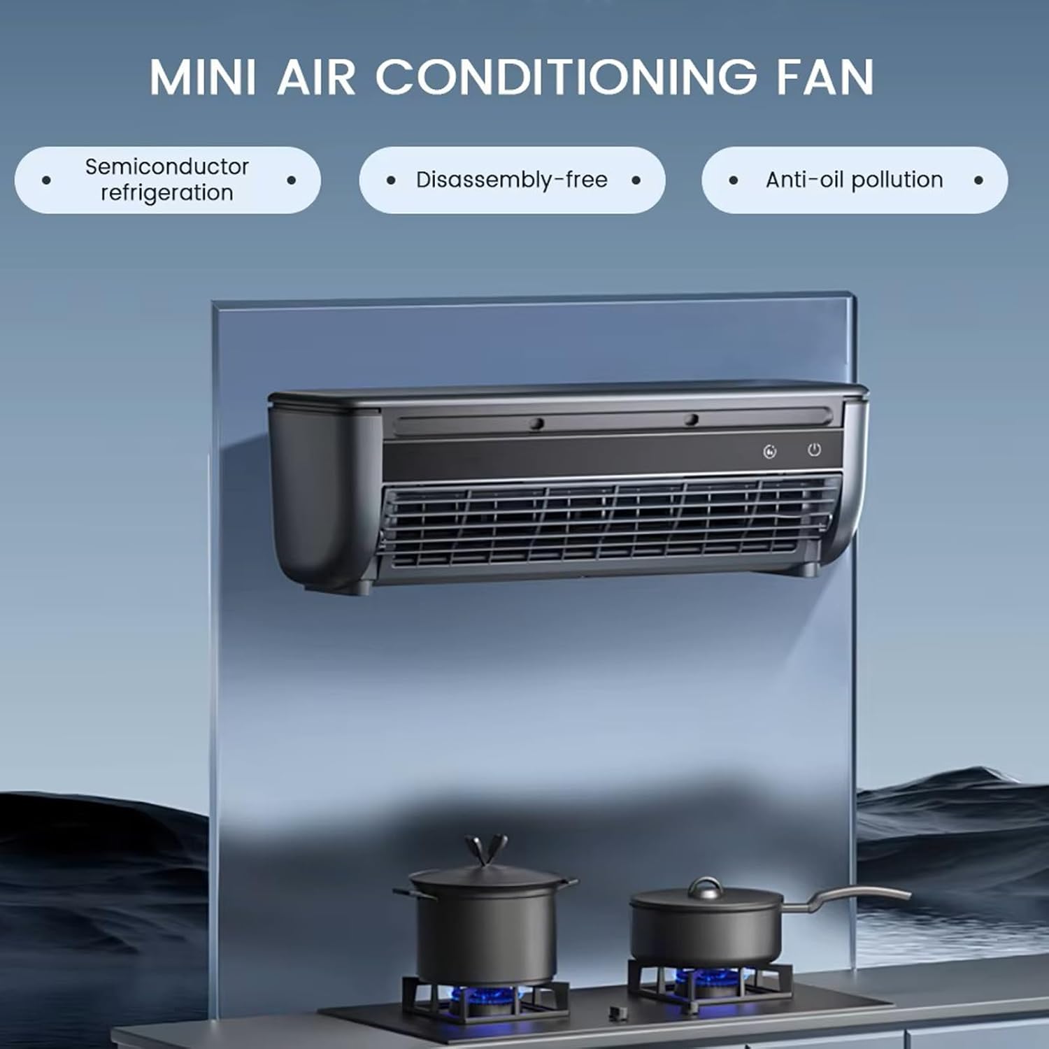 Wireless Charging Quiet AC No Drilling Kitchen Cooling Air Conditioning Three Wind Speeds, with Adjustable Spray Portable Wall Mounted Airs Conditioners Fan,for Home Office, Bedroom (Black)