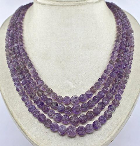 17 inch 4 strand necklace of natural amethyst round shape carved cut 16-5mm beads for DIY jewelry making.
