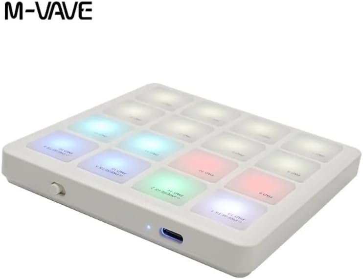 Portable Wireless MIDI Pad Controller — 16 Velocity Pads, Bluetooth & USB MIDI, Note Repeat & Macro Knobs, Ultra-Compact Pocket Design
