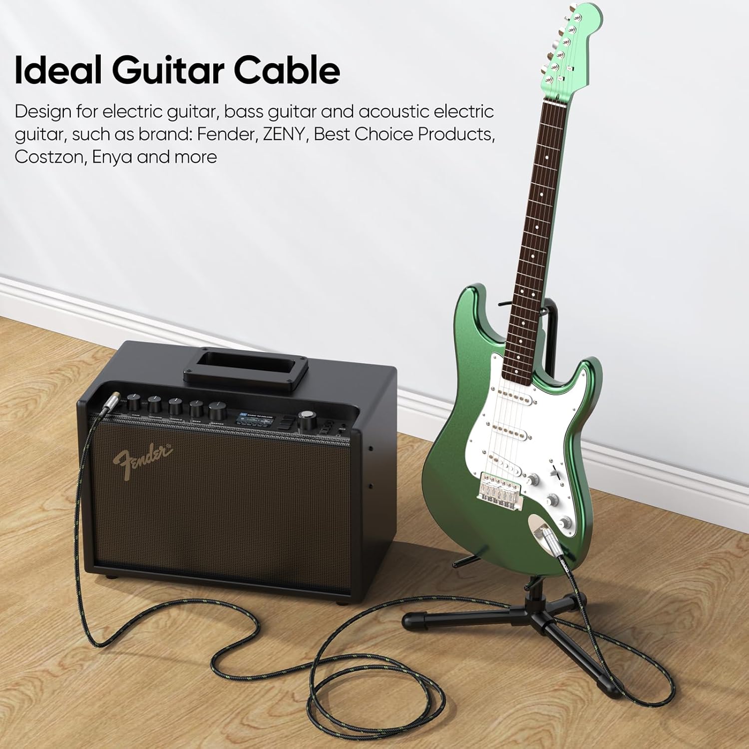 FEMORO Guitar Cable 10 ft 10-Pack, Instrument Cord TS 1/4 Inch Audio 22AWG Chord 6.35MM Right Angle Support Guitar Amp/Stereo Mixer/Audio Interface/Guitar Pedal