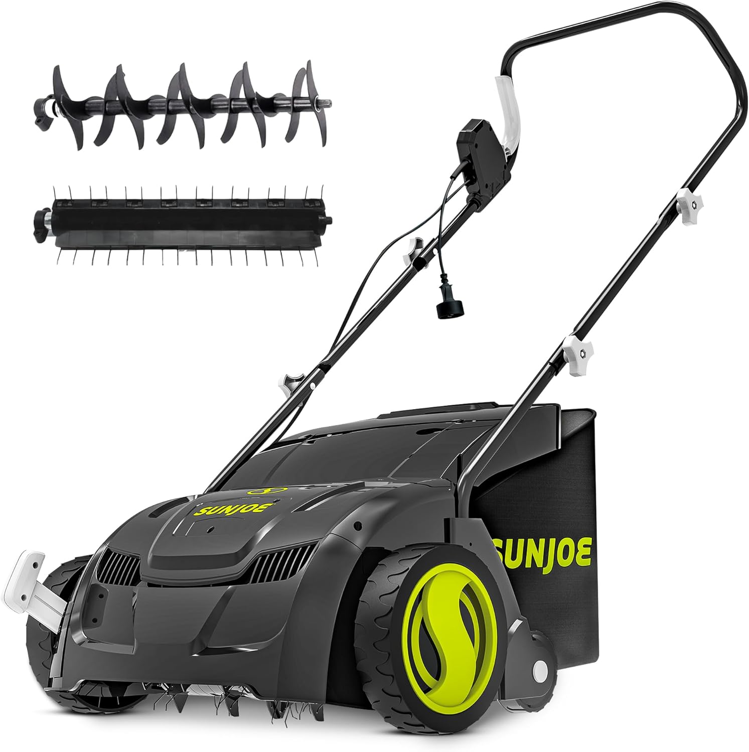 Sun Joe Corded Electric Dethatcher & Scarifier with 8-Gal Bag, 12.6-Inch Cutting Width, 12-Amp Motor - Heavy-Duty Yard Trimmer for Gardening Care and Lawn Maintenance, AJ801E