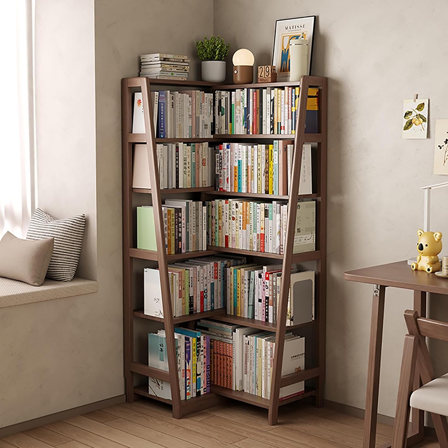Expandable 3-in-1 Convertible Bookcase with Adjustable Width, Storage Organizer Bookcase Corner & Straight Shelf Design for Living Room Bedroom