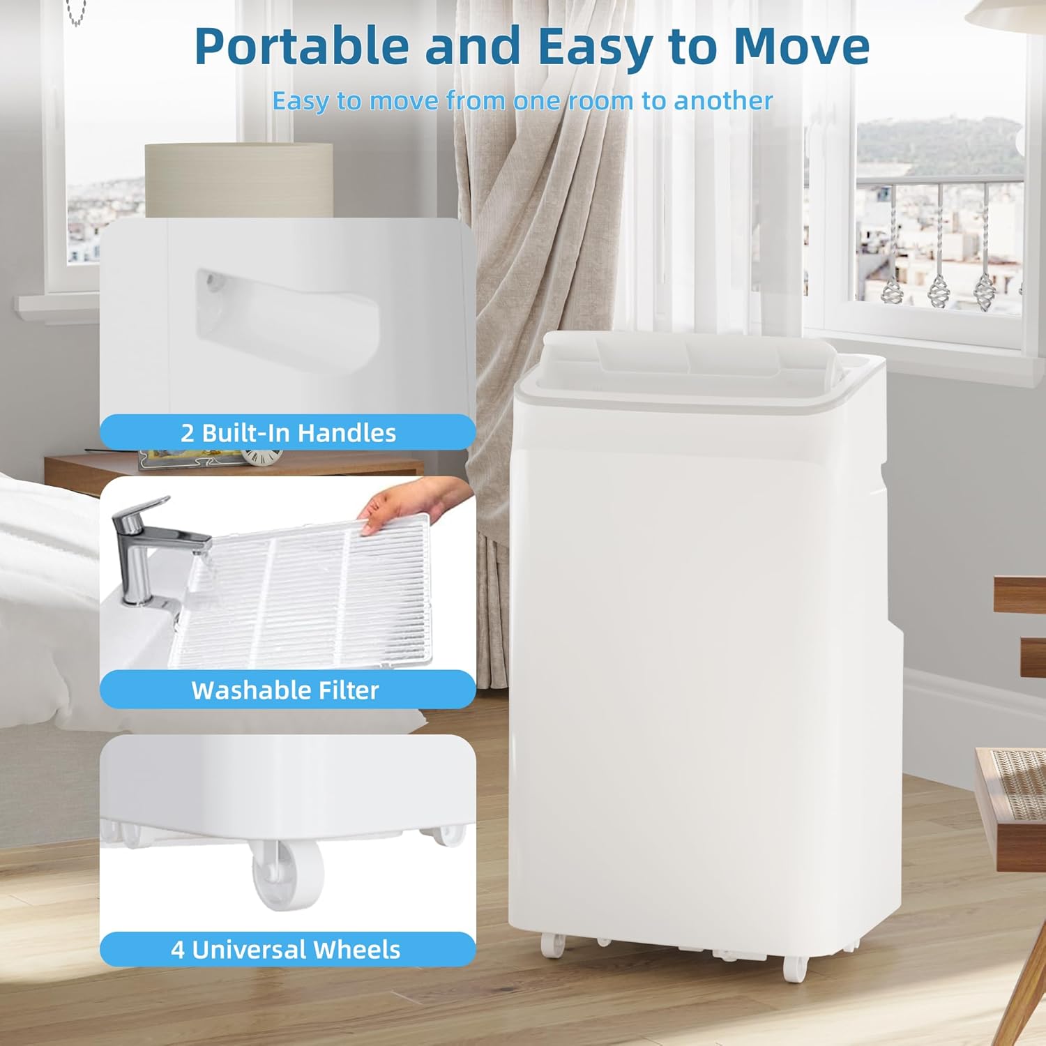 12000 BTU Portable Air Conditioner, Cools Up to 450 Sq. Ft, 3-In-1 Room Air Conditioner With Dehumidifier & Fan, Sleep Mode, Easy Install Kit for Home
