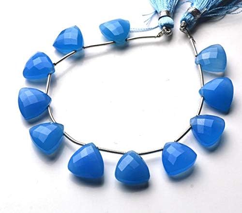 1 strand natural 6.5 inch long strand,superb blue color chalcedony faceted trillion shape beads briolettes 11 to 12 mm