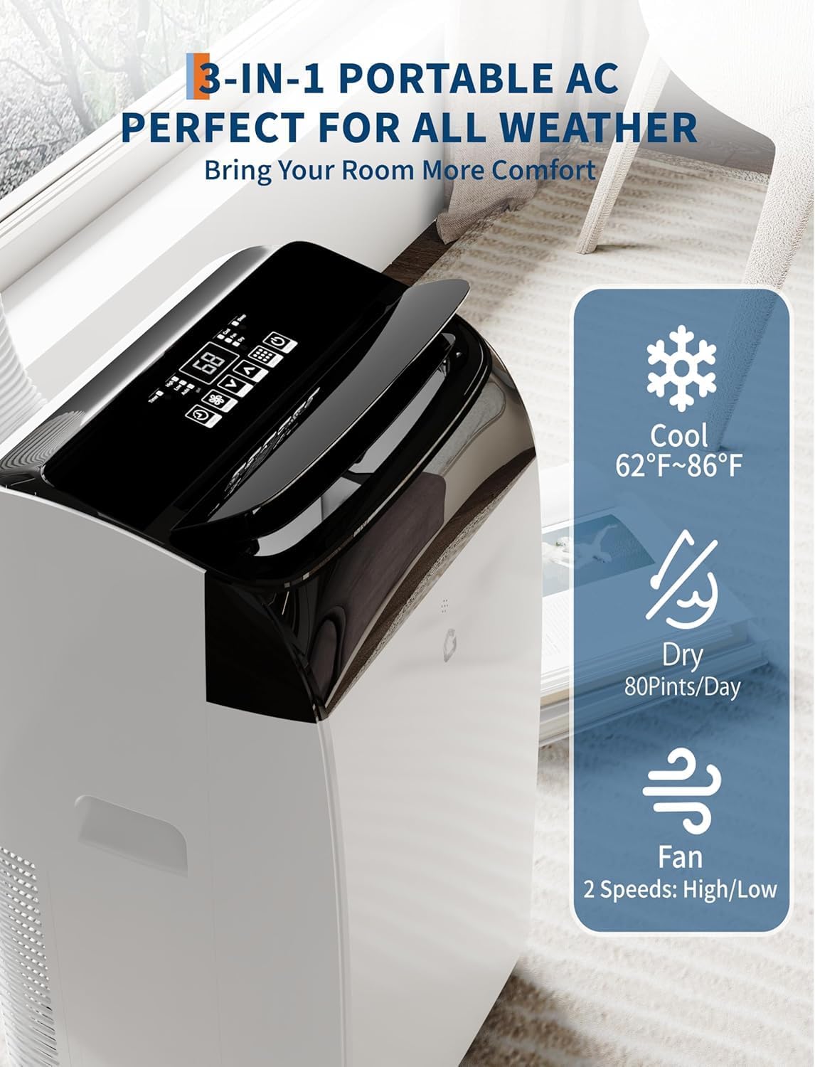 Portable Air Conditioner 12,000 BTU - Portable AC Units with Fan/Dehumidifier/Sleep Mode/Remote Control/24H Timer/Installation Kit, Stand Up AC Unit Room Cooling Up to 550sq.ft Room