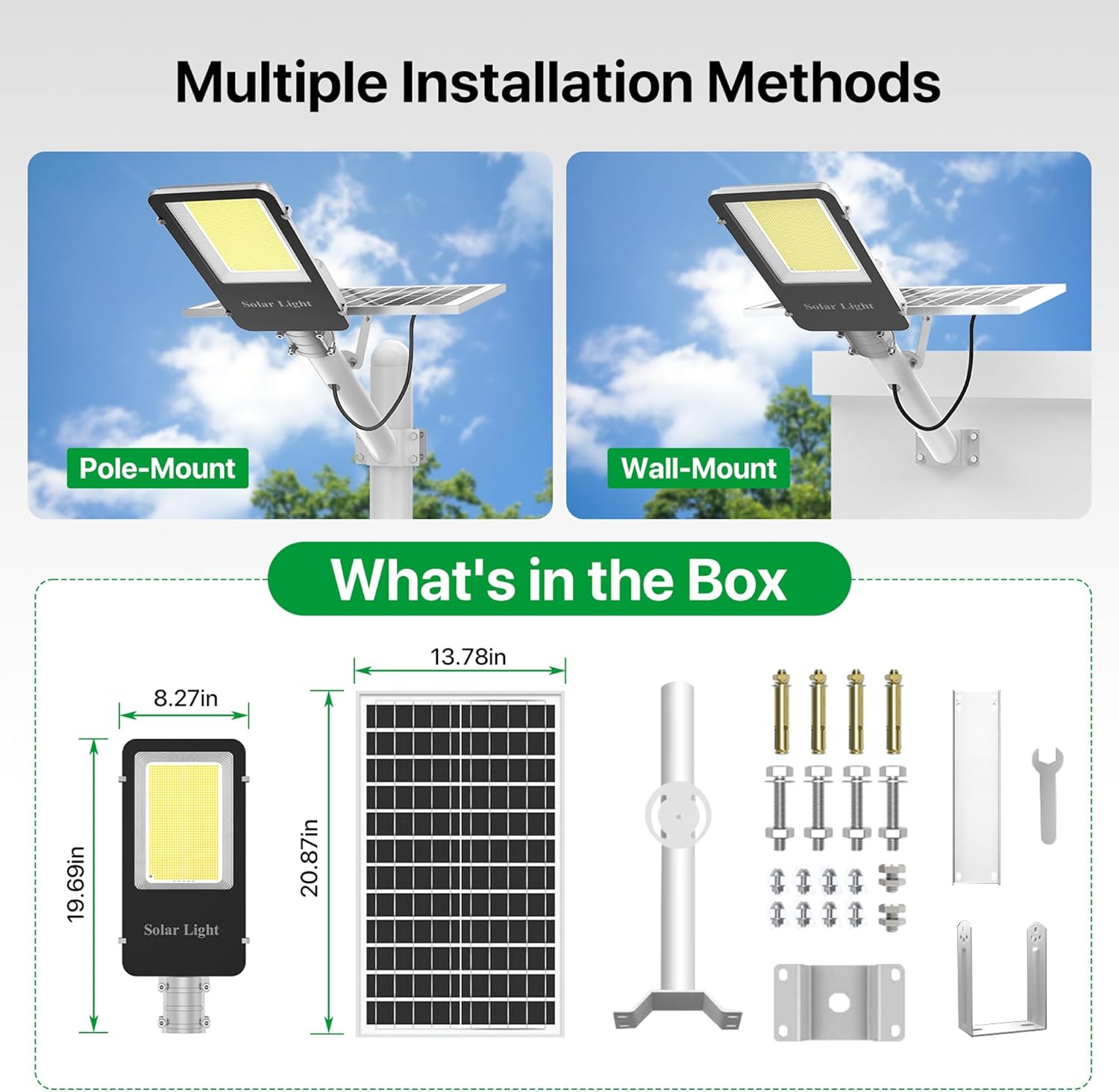 Kifflux Solar Street Lights Outdoor - 8000W Solar Lights Outdoor Waterproof, LED Street Light Dusk to Dawn, 7000K Flood Light Powered Heavy Duty Security for Outside, Yard, Parking Lot