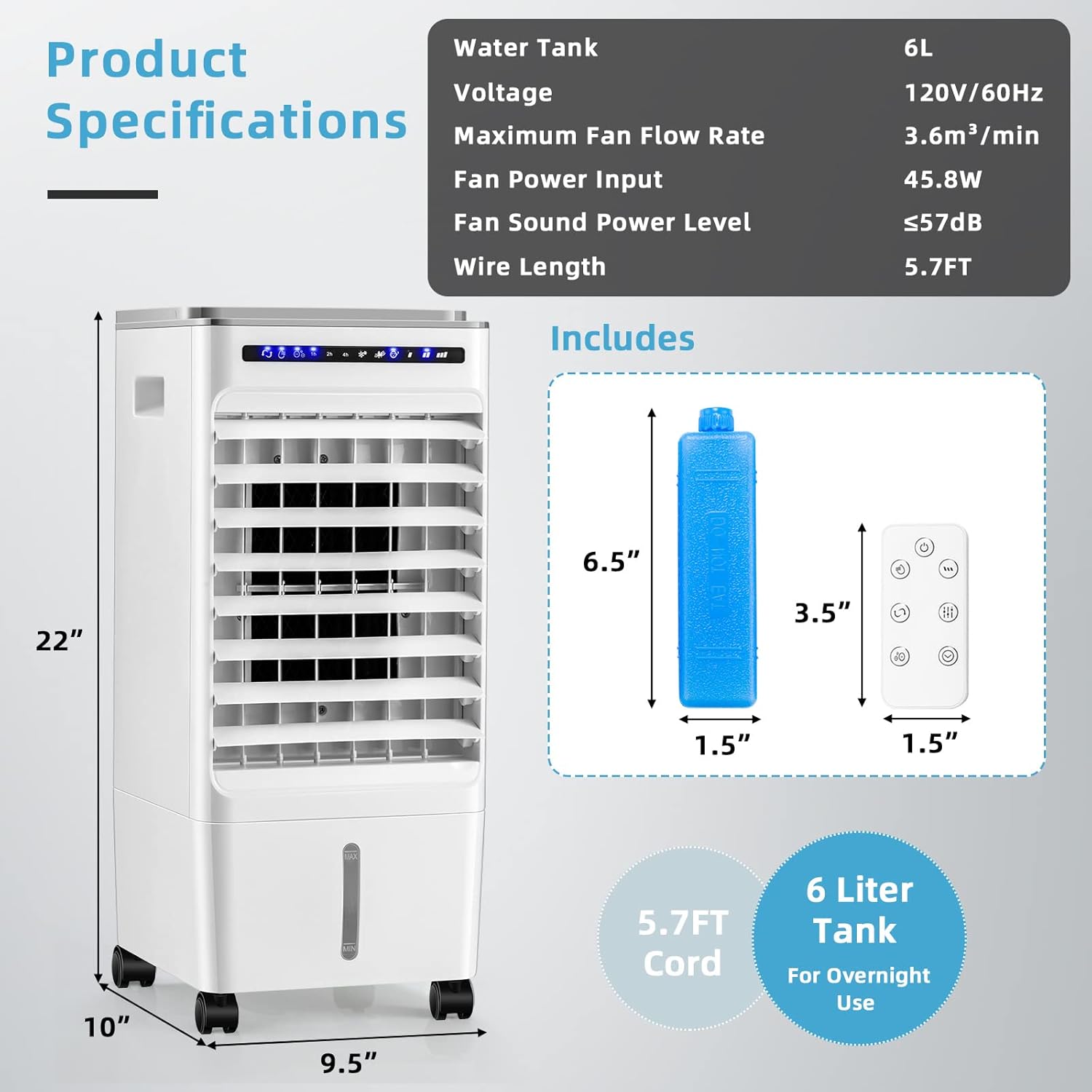 ARLIME 3-IN-1 Evaporative Coolers, Portable Swamp Cooler with Remote, 80° Oscillation, 1.58 G Water Tank & 4 Ice Packs, Windowless Air Conditioner, 7H Timer, AC Cooling Fan Air Cooler for Room/Office