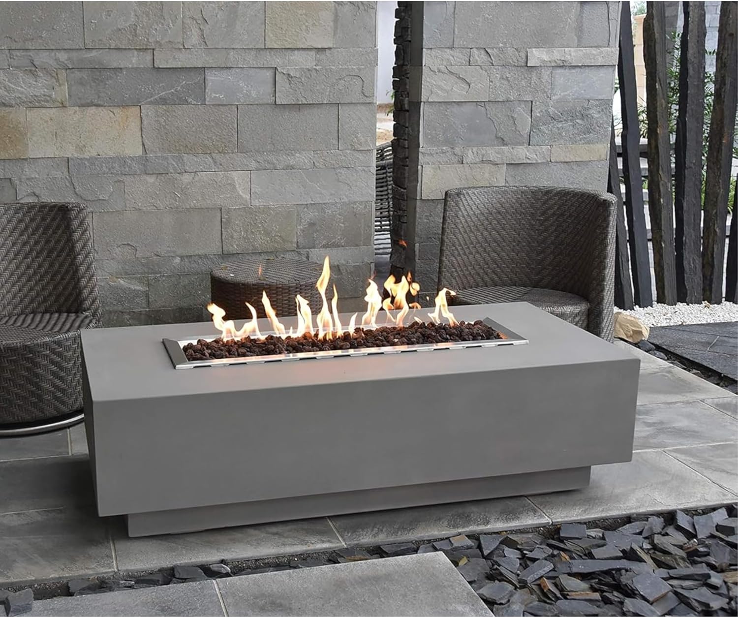 Granville Fire Table Light Grey Propane Gas Fire Pit Modern Outdoor Fire Table with Lava Rocks & Weather-Resistant Finish Stylish Patio Heating Solution