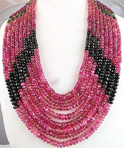 8 Line Natural MULTI TOURMALINE Facetted Round BEADS Necklace 18 INCHES 4MM to 6MM
