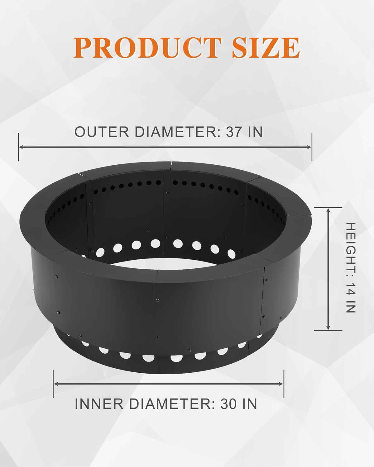 BPS Metal Fire Pit, 37 Inch Outer/30 Inch Inner Smokeless Double-Layer Outdoor Firepit for Backyard Wood Burning, Campfire