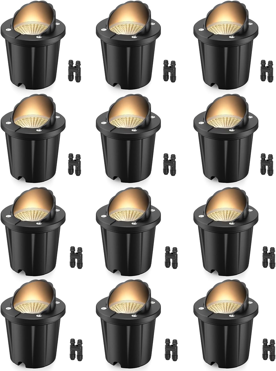 HIBOITEC 12 Pack Low Voltage Landscape Lighting 12-24V 12W LED Outdoor In-Ground IP67 Waterproof Well Lights 3000K Warm White Landscape Lights with Wire Connectors for Pathway Garden Fence Deck