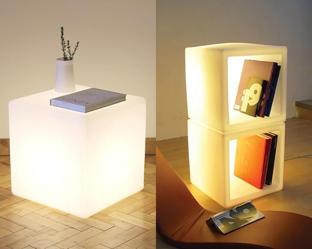 Mr.Go 14-inch LED Cube Seat and 16-inch LED Light Storage Cube, Rechargeable, Remote Control, Dimmable 16 RGB Colors 4 Modes, Waterproof, Great as Night Light Mood Lamp Ambient Lighting Decorations