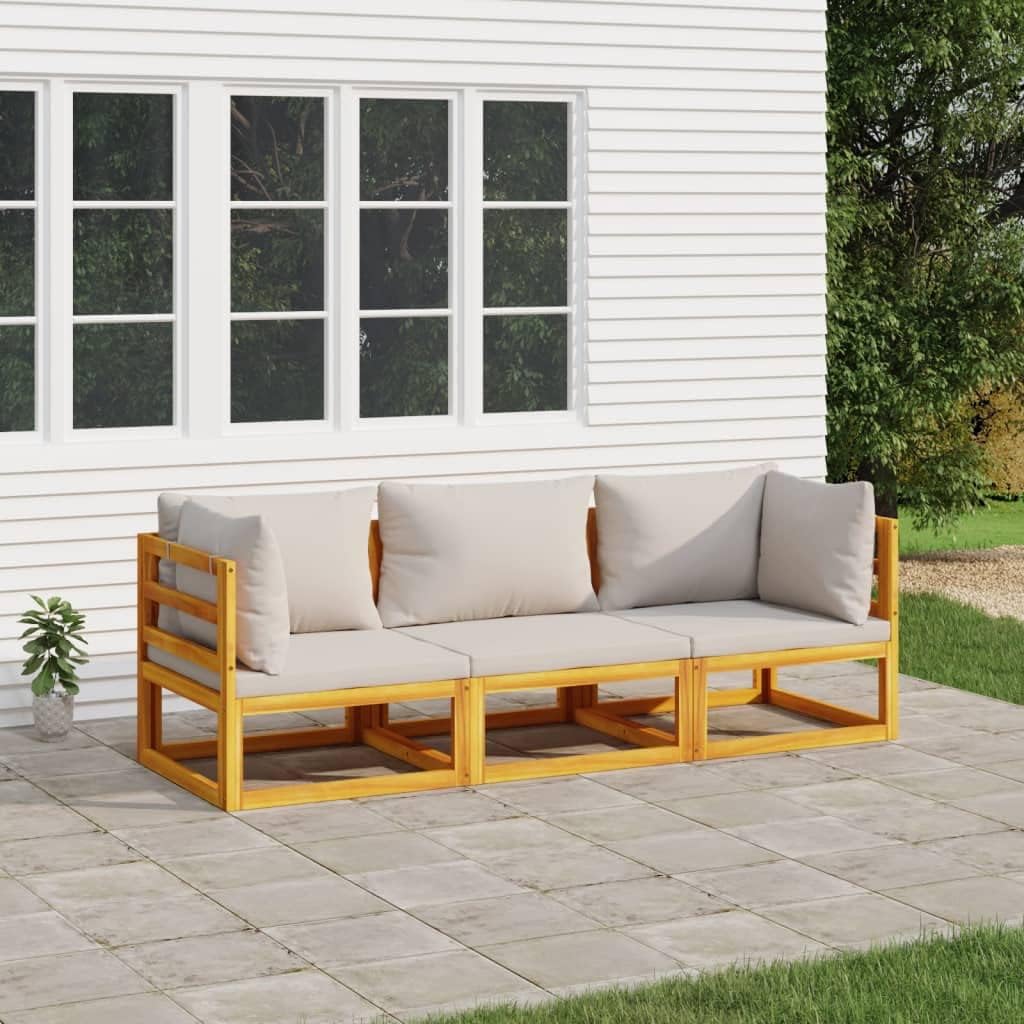 3 Piece Patio Lounge Set with Light Gray Cushions Solid Wood,Acacia Wood Patio Lounge Set with Comfortable Cushions for Outdoor Garden Use Patio Furniture Sets, Outdoor Furniture Sets