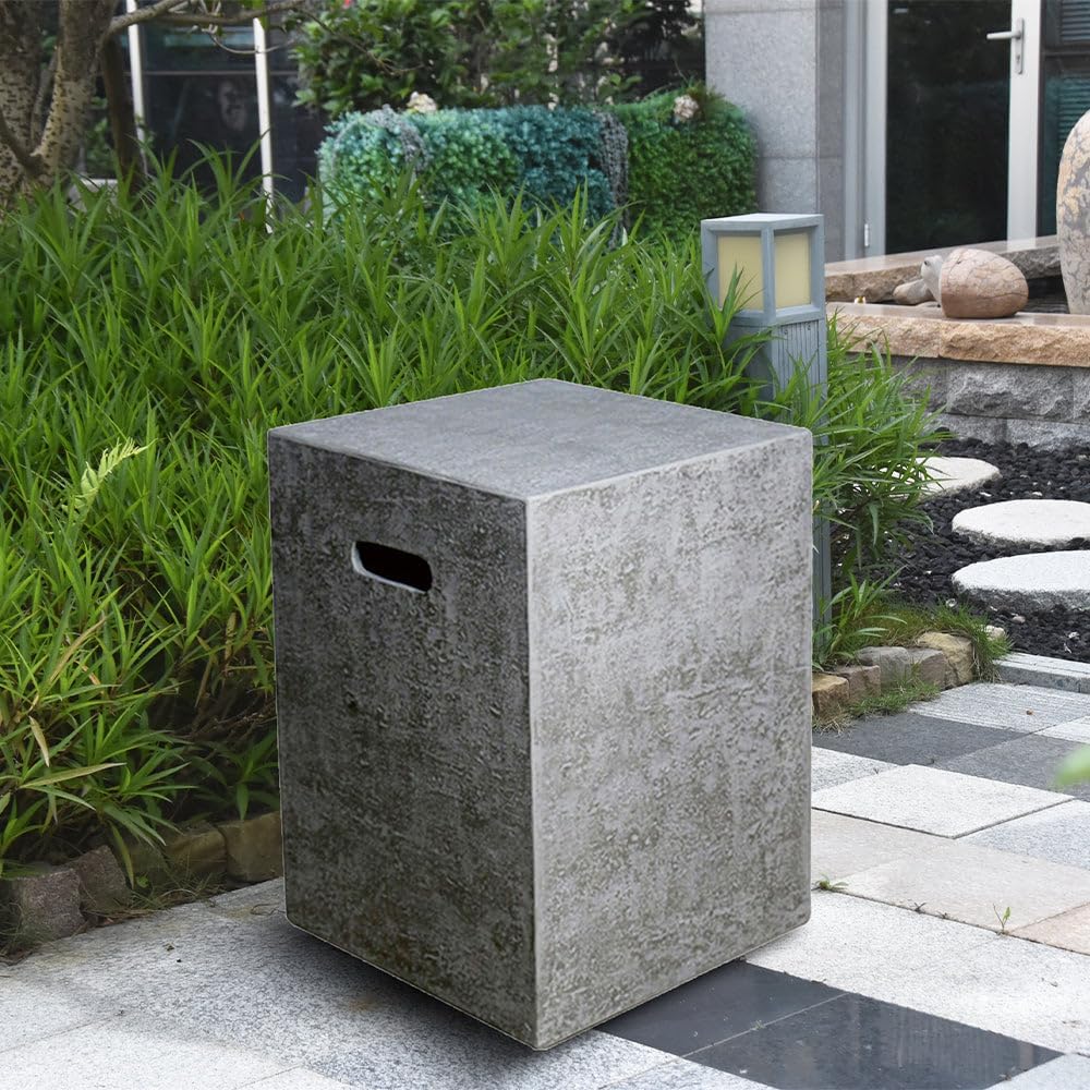 Modeno Light Grey Propane Tank Cover Fire Pit Accessories Square 20 Inches Concrete Outdoor Side Table Fits Standard 20 Pound Propane Tank Hideaway Table