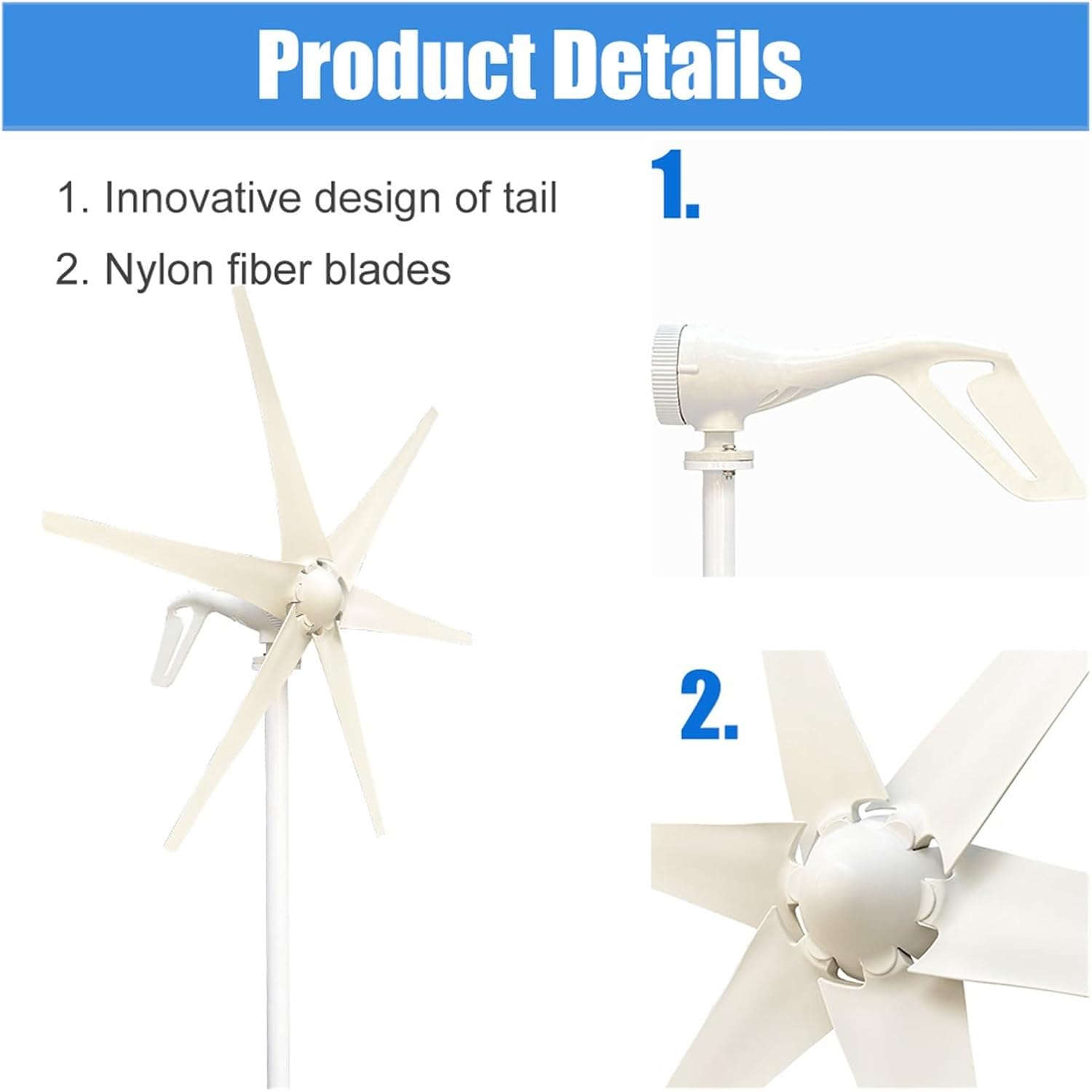 600w 800w 1000w Wind Turbine Generator Windmill 12v 24v Home Appliance Camping Power Generator with MPPT Controller Low Starting Speed for Home(6 Blades 1000w,12V)