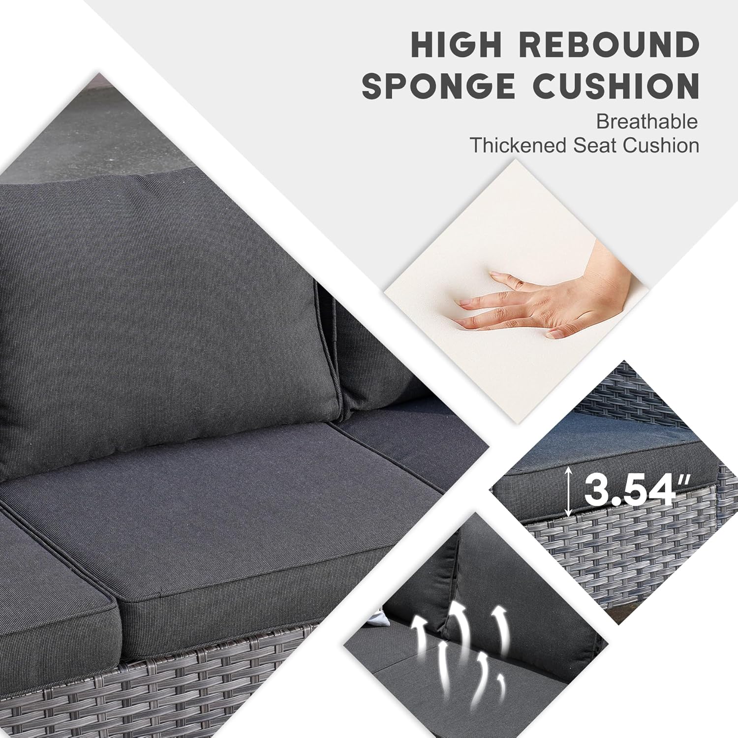 HOOOWOOO Patio Outdoor Conversation Set with Fire Pit Table,7 Pieces Outside Furniture Sofa Set with PE Wicker Swivel Rocking Chairs,Gas Fire Pit Table,Side Table and Ottomans,Black