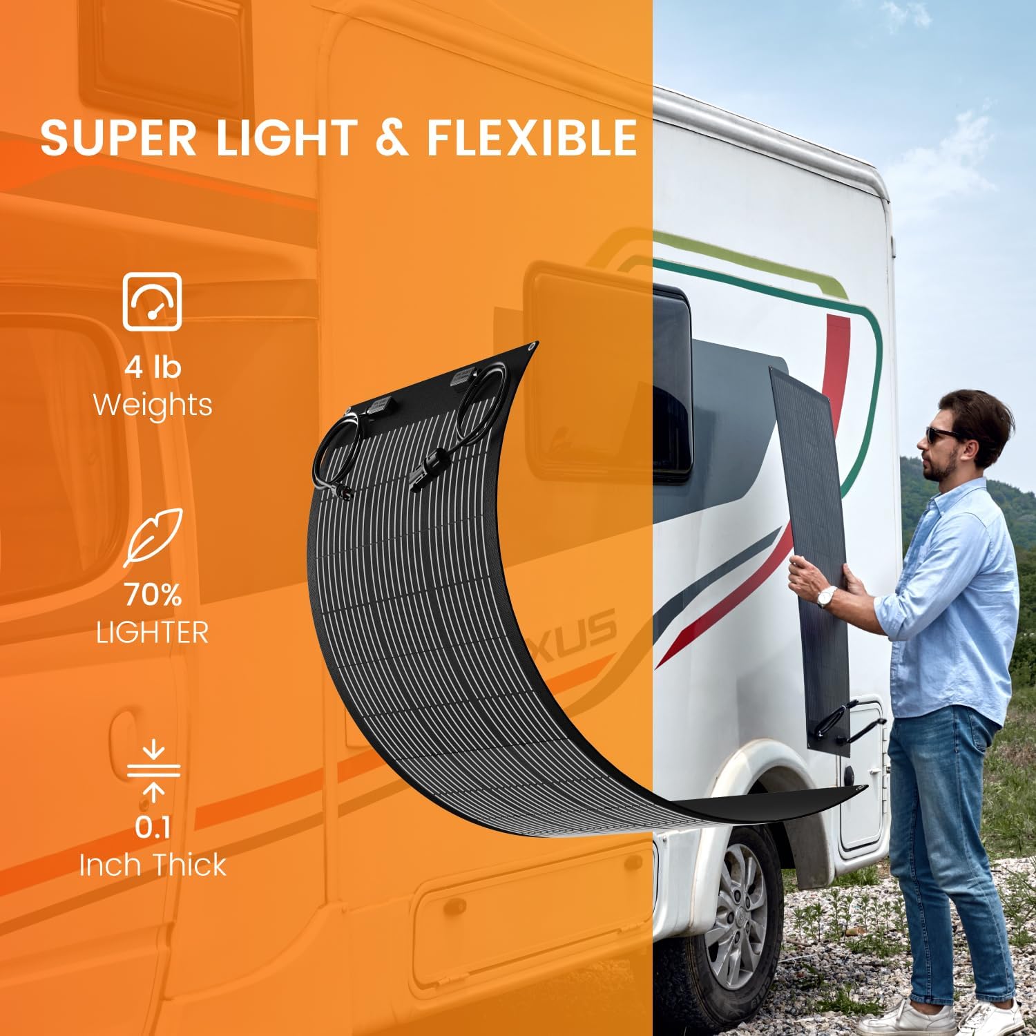 100 Watt Flexible Solar Panel 12V Monocrystalline 100W 12 Volt Semi-Flex ETFE Solar Panel Charger Off-Grid for Marine RV Trailer Boat Cabin Van Car Uneven Surfaces