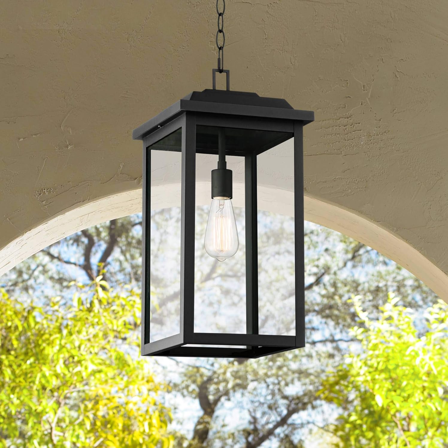 Eastcrest Modern Industrial Outdoor Hanging Ceiling Light Fixture Textured Black 21 1/2