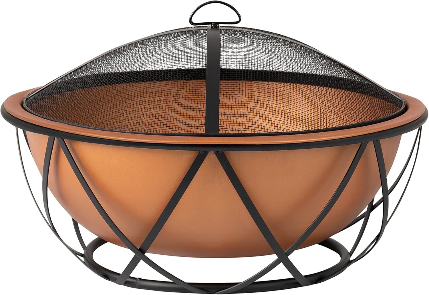 Fire Sense 62241 Fire Pit Barzelonia Copper-Look Wood Burning Lightweight Portable Outdoor Firepit Backyard Fireplace Camping Bonfire Included Screen Lift Tool & Cooking Grate - Round - 26