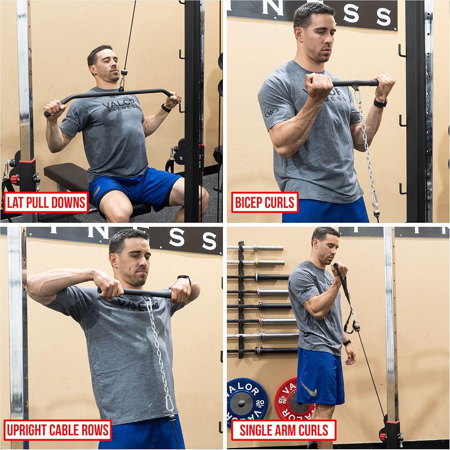 Valor Fitness Cable Crossover Machine - 17 Adjustable Positions with Pull Up Bars and Optional Bundle Attachments Max Weight 200 lb. Plate Loaded Pulley System for Home Gym Power Workout