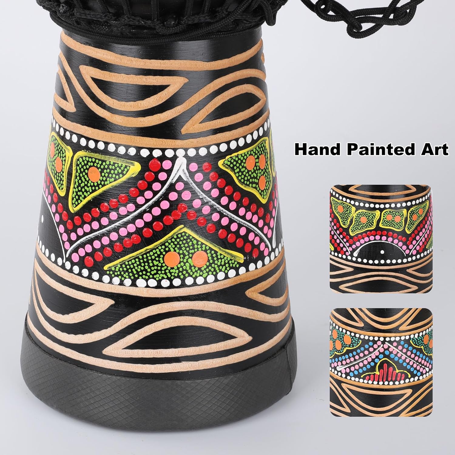 Djembe Drum for Adults,African Drum 10'' x 20'' Mahogany Goatskin Drumhead Hand Drums for Beginners (Black)