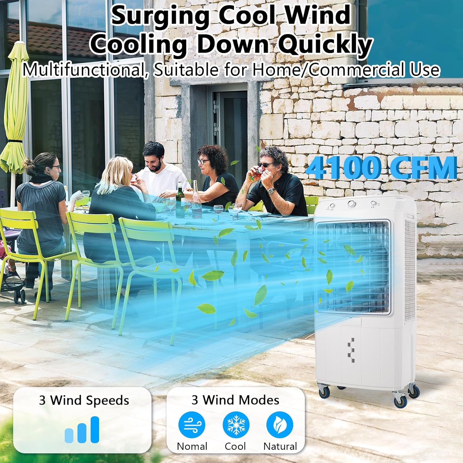 4100CFM SwiftCool Swamp Cooler with Remote, 4 Ice Packs, 3 Modes & Speeds for Indoor Outdoor Use - 15.8 Gallon