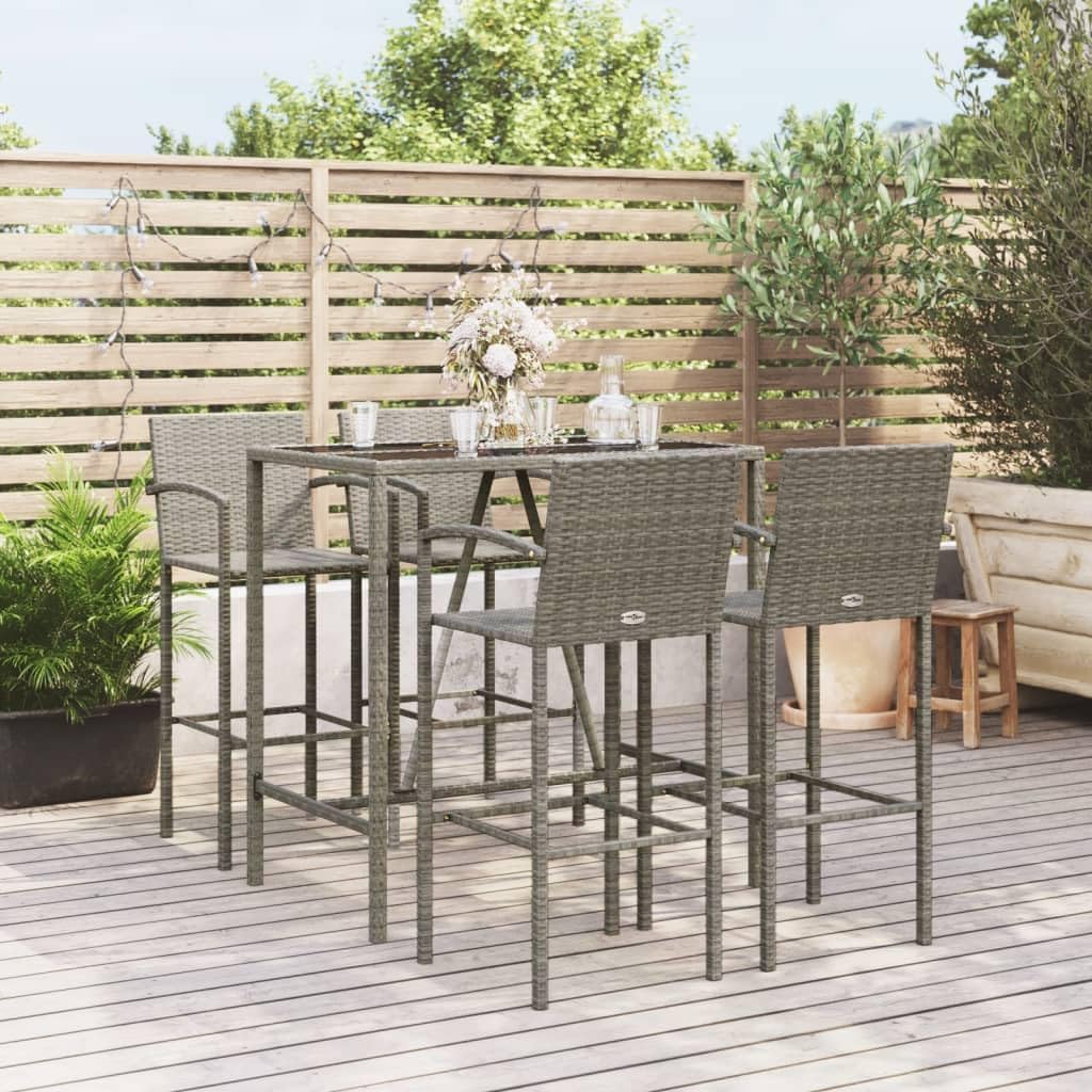 5 Piece Patio Bar Set Gray Poly Rattan,Modern Outdoor Garden Bar Set with Comfortable Seating for Patio and Backyard Furniture Sets for Patio, Lawn & Garden
