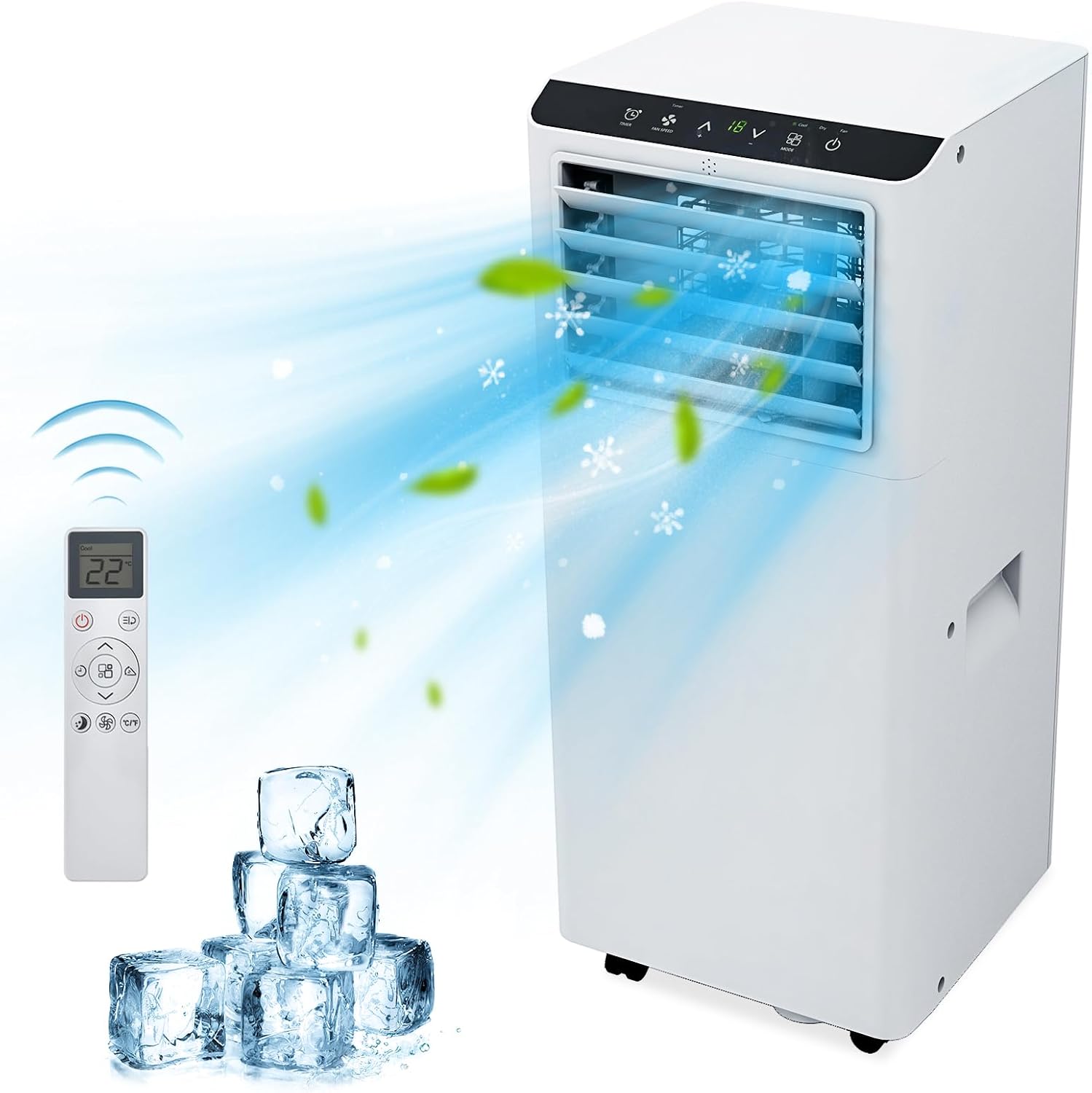 8000 BTU Portable Air Conditioner, 3 In 1 AC Unit Cooling Up to 350 Sq.Ft, Small Air Cooler, Dehumidifier and Fan, Indoor Air Conditioner with Remote, Led Display, Mount Kit, White