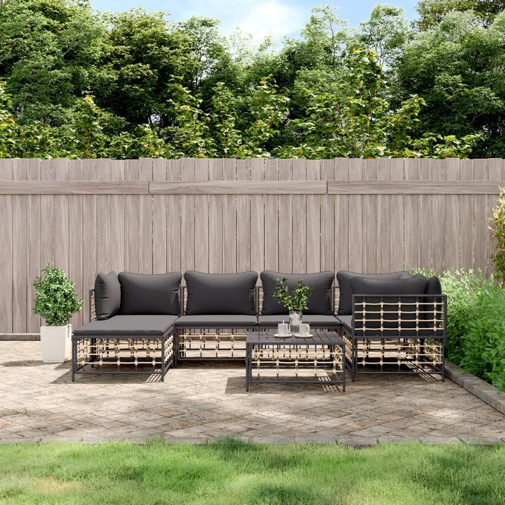 Patio Furniture, 7 Piece Patio Lounge Set with Cushions Anthracite Poly Rattan