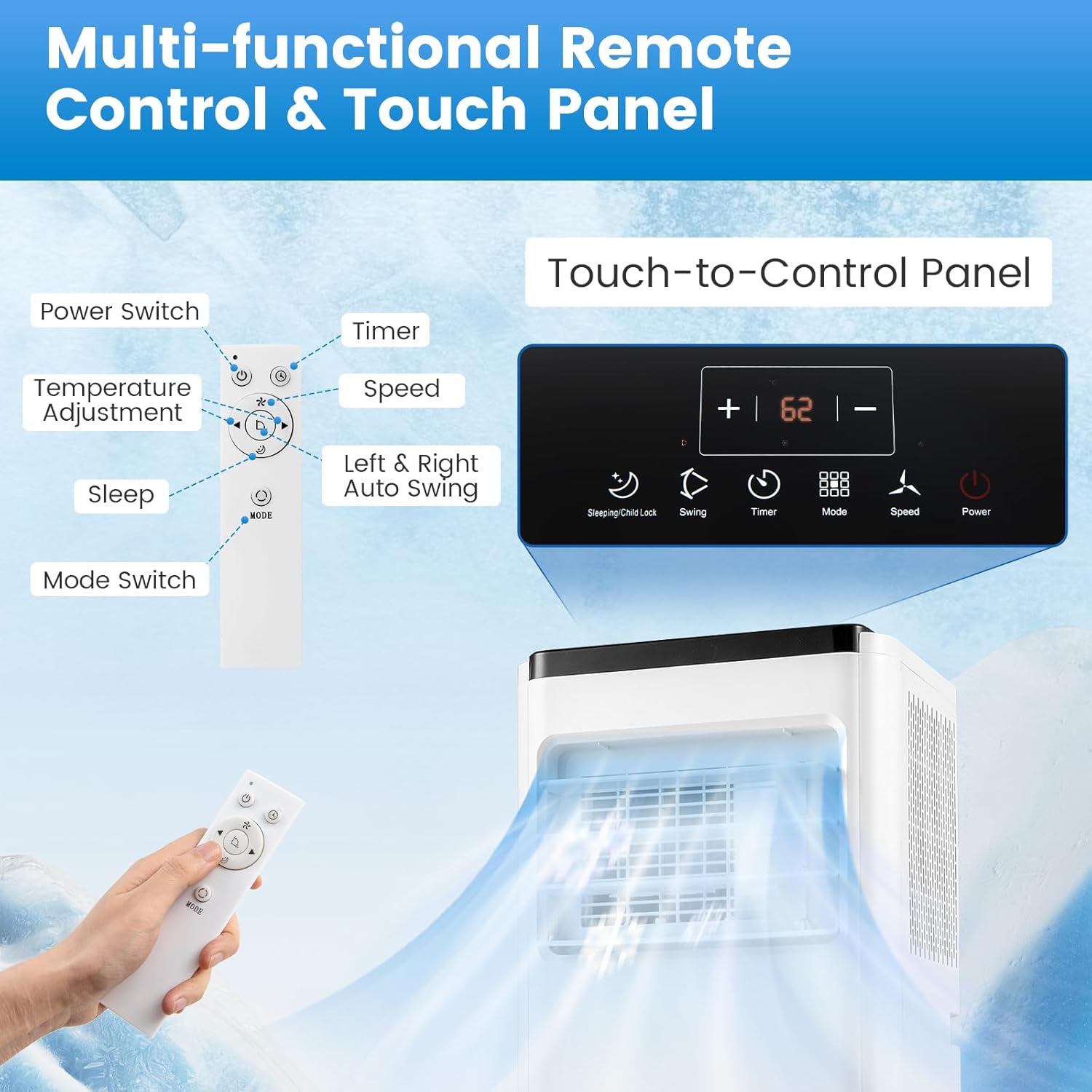 ARLIME 8000 BTU Portable Air Conditioner, Portable Air Cooler w/Remote Control, LED Display, Installation Window Kit, Casters, 1-24H Timer, Child Lock, AC Unit for Rooms Up to 250 Sq.Ft (8000 BTU)