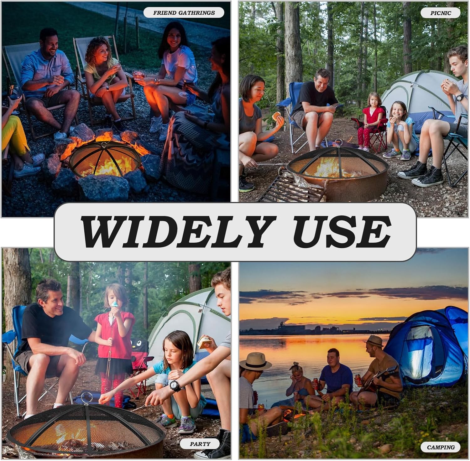 Fire Pit Spark Screen, 40 Inch Diameter Fire Pit Screen with Handle & Poker,Heavy Duty Metal Mesh Fire Pit Screen,Fire Pit Lid for Outdoor/Beach/RV Camping/Backyard