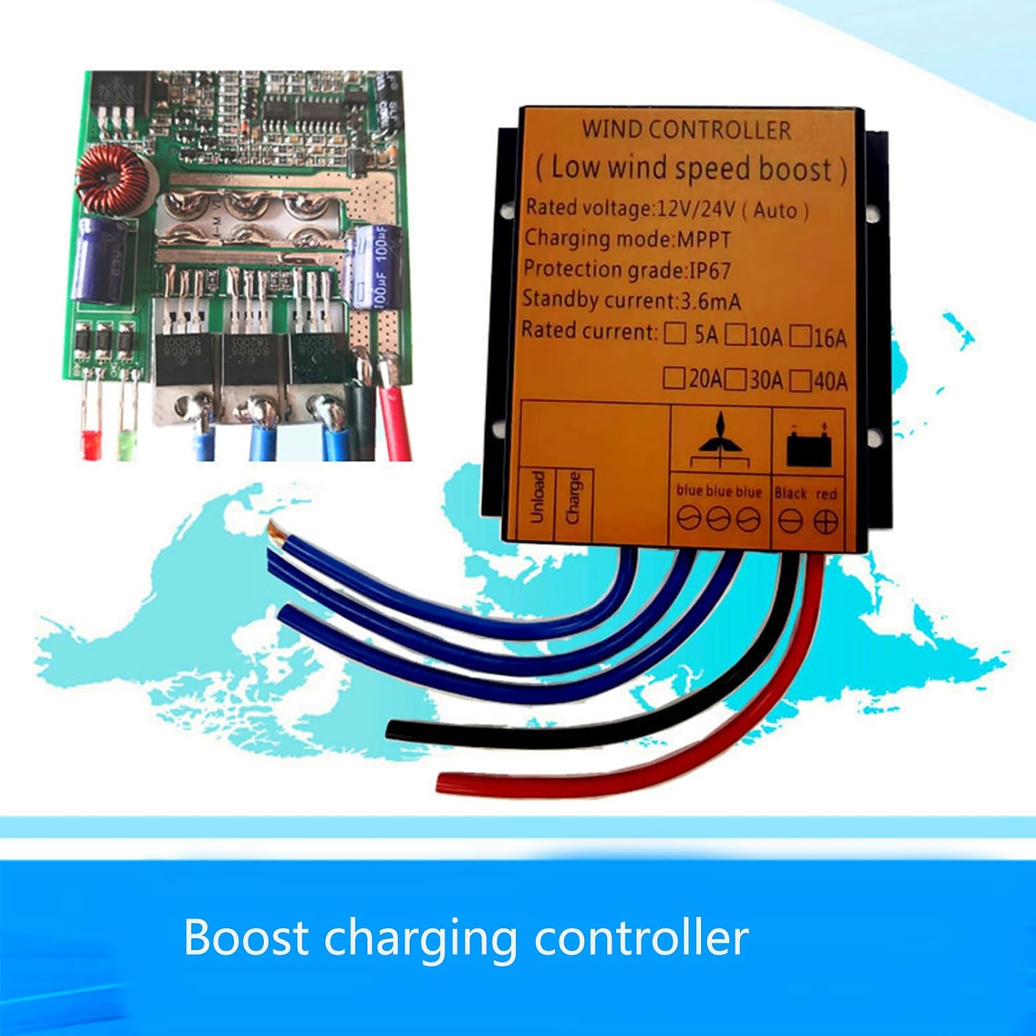 12V/24VMPPT Wind Turbine Generator Controller, Mini Wind Generator Controller with IP67 Waterproof Suitable,for 200W/300W/400W Wind Turbine System,48V