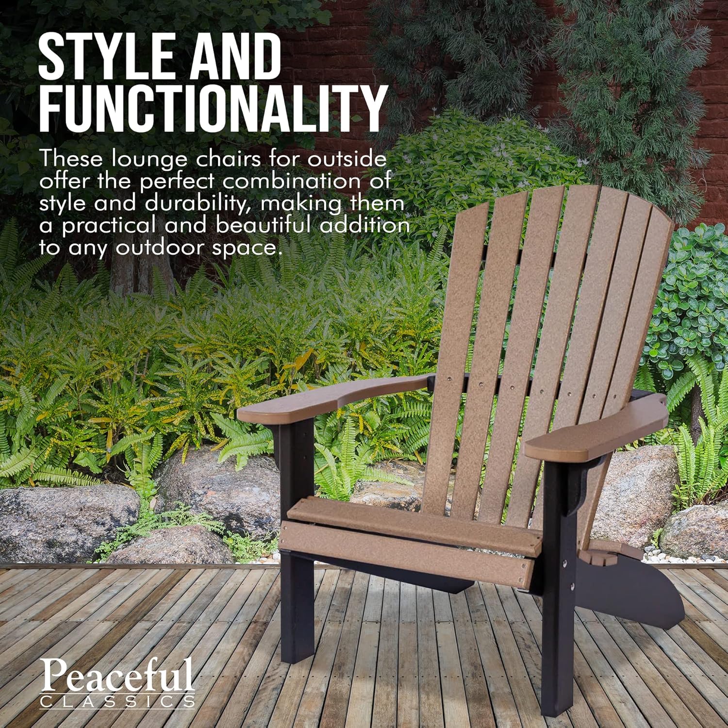 Peaceful Classics Deluxe Poly Adirondack Chair - Durable and Weather-Resistant Outdoor Furniture for Patio, Deck and Garden - Fire Pit Chair - Comfortable, Stylish, and Sustainable - Pink