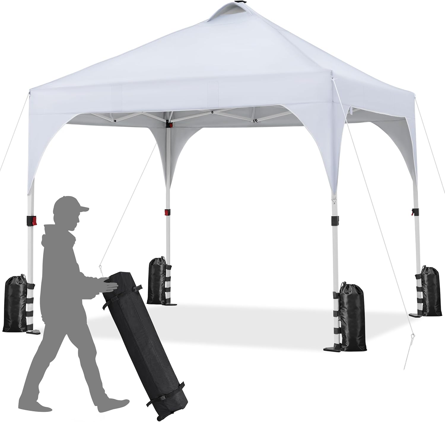 Yaheetech 10x10ft Pop-Up Canopy Tent with 17 Solar LED Lights, Outdoor Garden Gazebo, Ez Set-up Instant Sun Shelter Tent w/Wheeled Bag, 4 Sandbags, Ropes & 12 Stakes for Parties, Beach, Camping, White