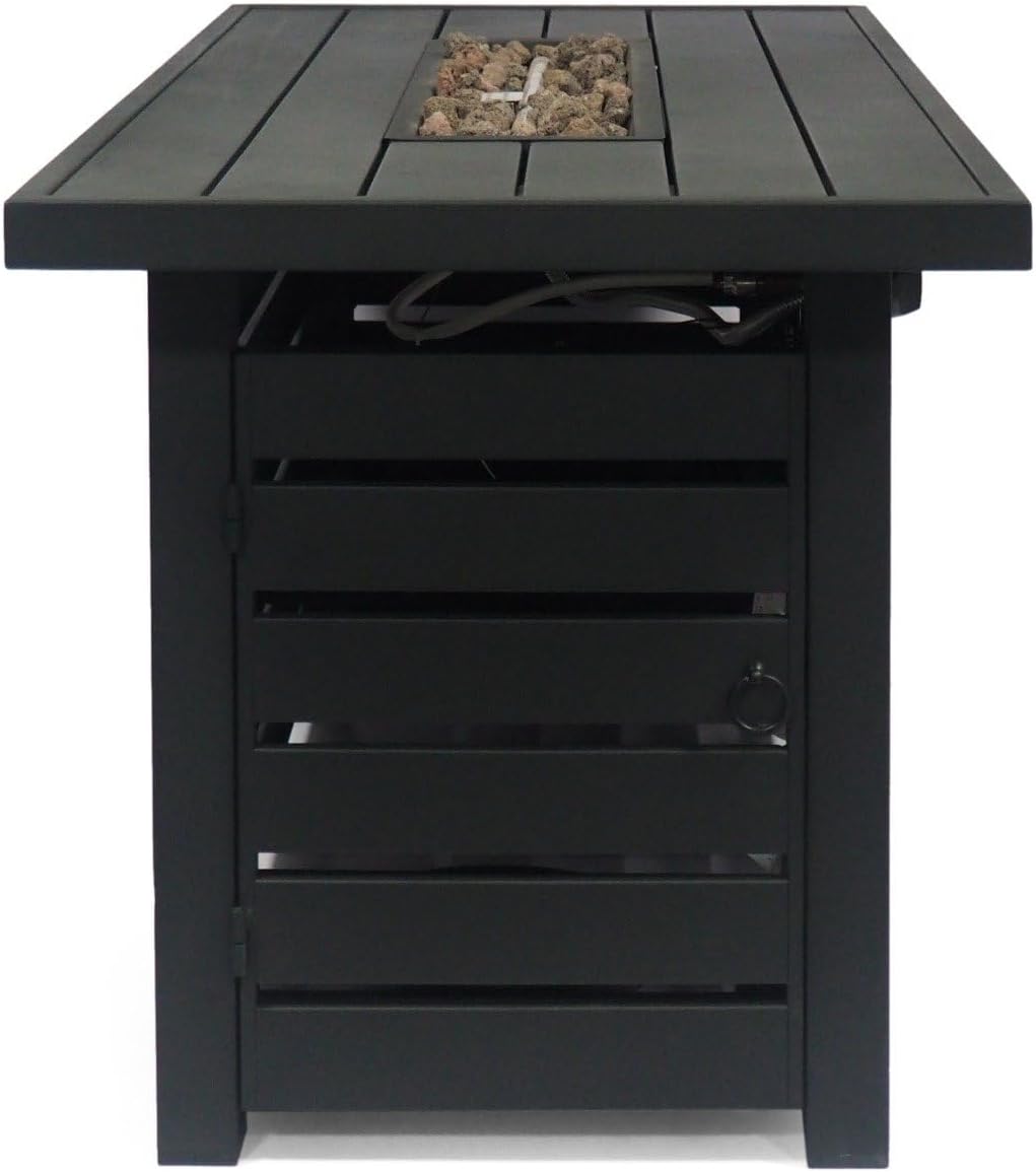 47-Inch Rectangular Outdoor Propane Fire Pit Table with 30,000 BTU Burner - Modern Iron Patio Heater with Hidden Tank Storage and Decorative Stones for Backyard and Garden, Black