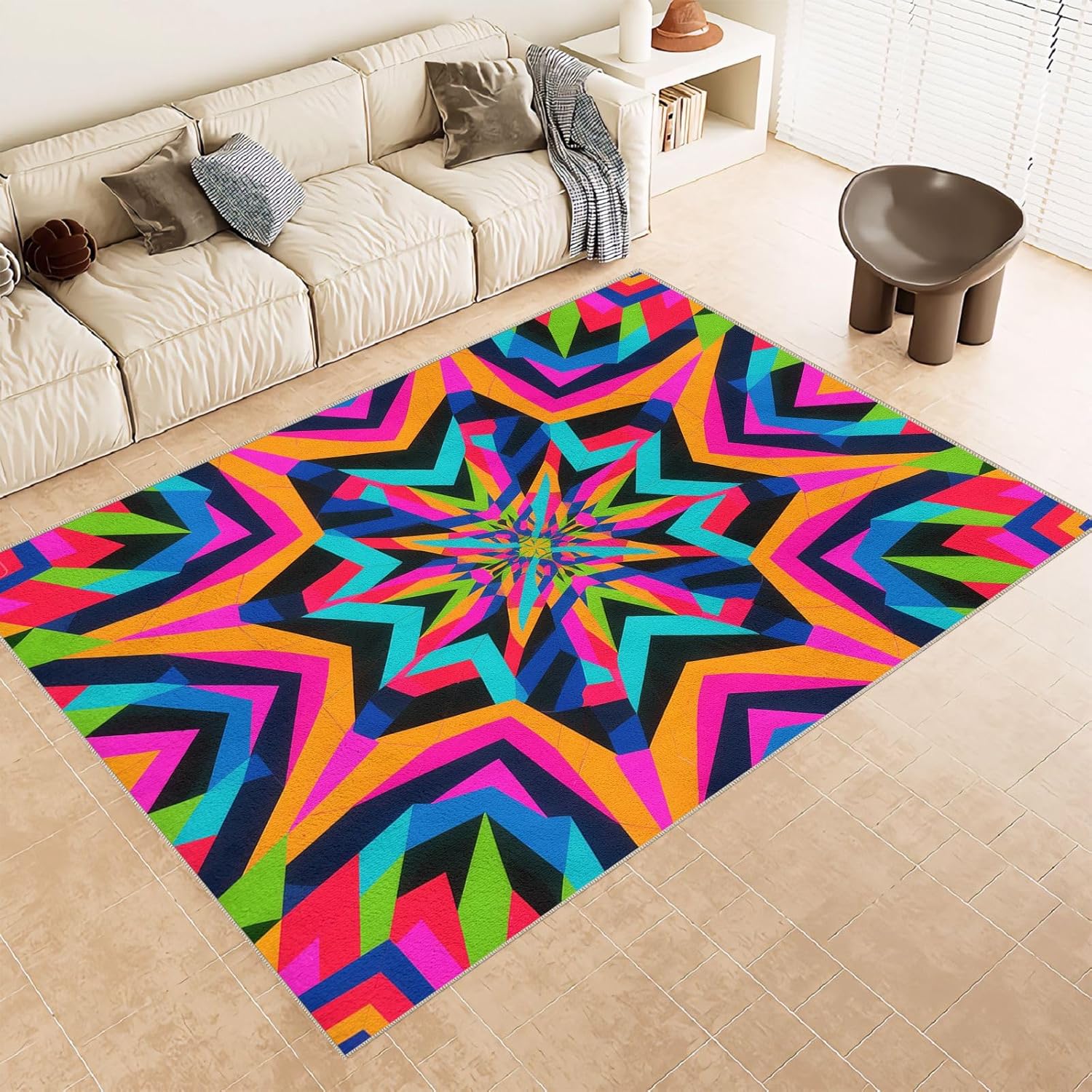 Infinity 8x10 Area Rugs Psychedelic Area Rug, Ultra Soft Faux Wool Retro Rugs for Bedroom, Dining Room, Non Slip&Non-Shedding Low Pile Print Rug Indoor Large Carpets for Home Office Decor
