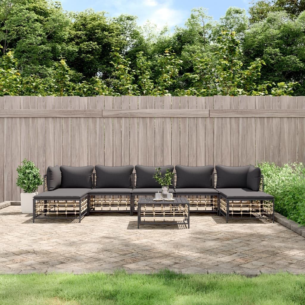 Patio Furniture, 8 Piece Patio Lounge Set with Cushions Anthracite Poly Rattan
