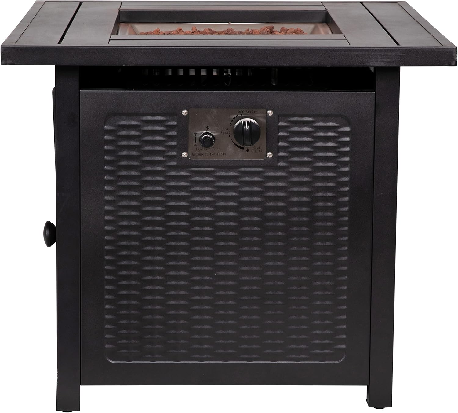 Taylor & Logan Marilyn 50,000 BTU Propane Gas Fire Pit Table with Stainless Steel Table Top, Lid, Lava Rocks, and Steel Wicker Detail Base, 28