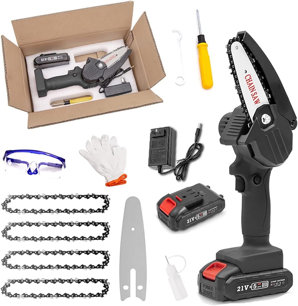 Mini Chain Saw, Portable Electric Chainsaw, Cordless Battery Power,Mini Chainsaw with Battery and led lights,4 Inch Cordless Chainsaw With Charger, Suitable For Gardening, Wood, Outdoor Camping