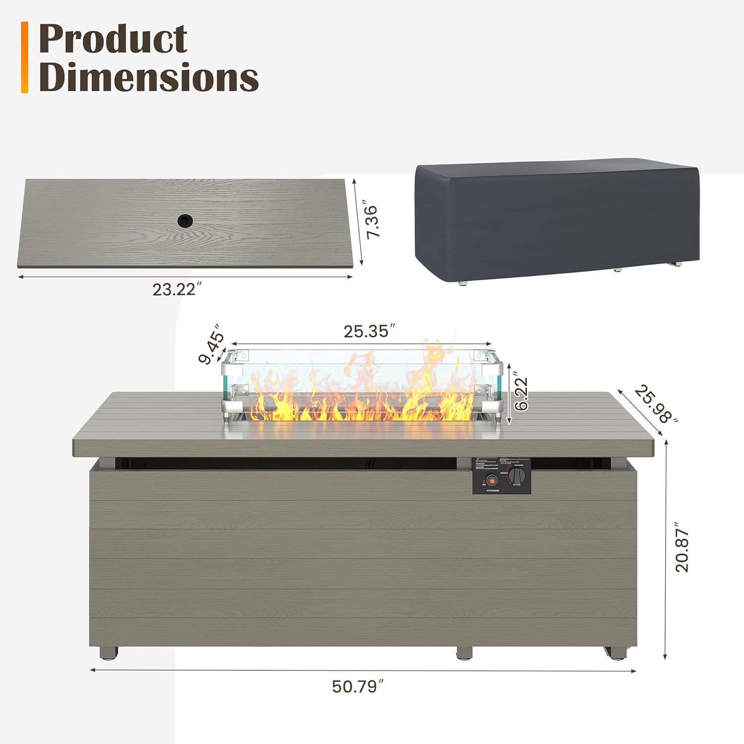Sundale Outdoor 51 Inch Outdoor Fire Pit Table, 50,000BTU Rectangle Propane Fire Pit with Sliding Tank Holder, Glass Wind Guard, Dust Cover, Removable Lid, CSA Certified, Olive Green