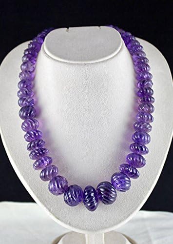 Natural AMETHYST Carved MELON BEADS Necklace 21INCHES 26MM TO 12MM