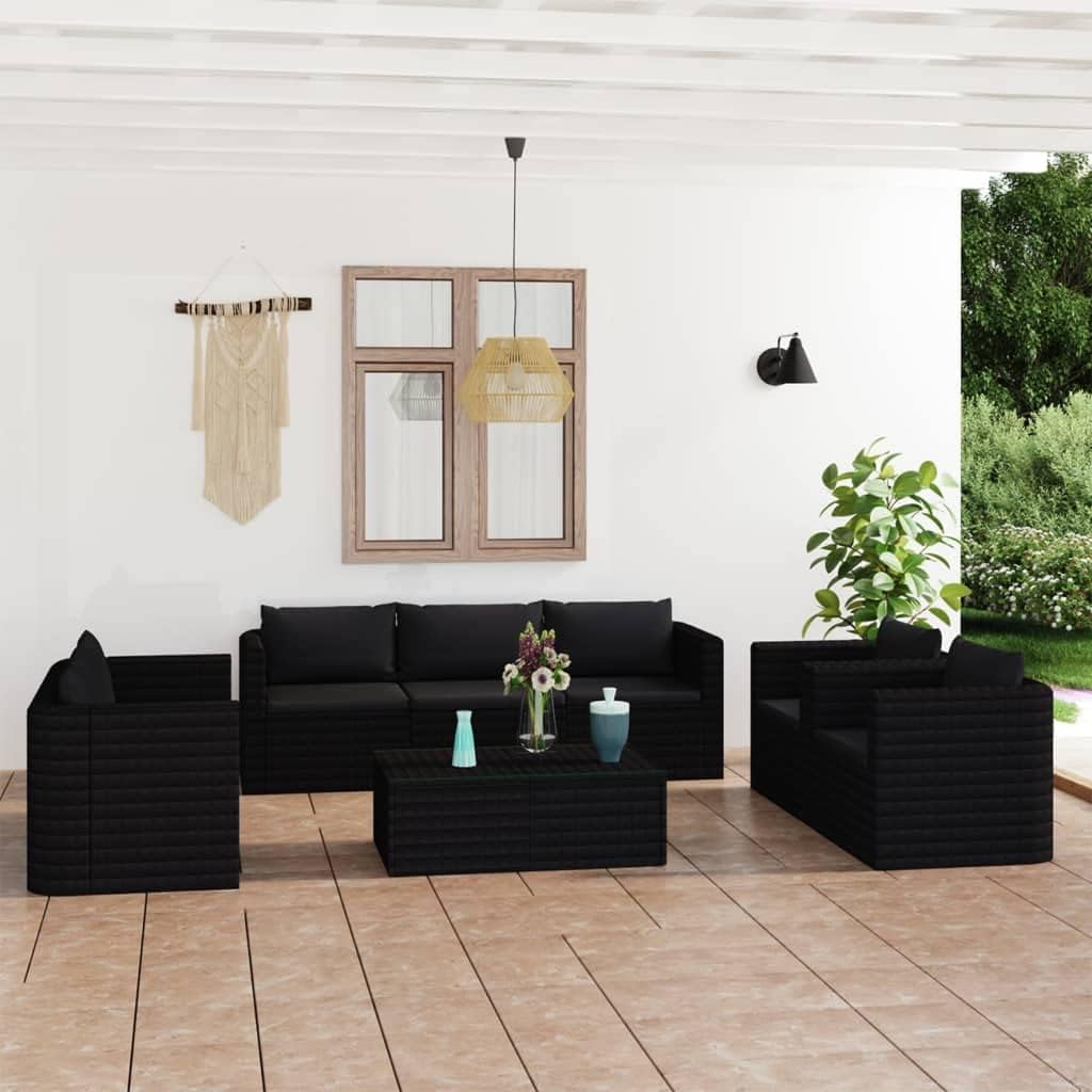 9 Piece Patio Lounge Set with Cushions Poly Rattan Black,Relaxing Outdoor Patio Lounge Set: Modular, WeatherResistant, and Comfortable Patio Furniture, Outdoor Furniture Sets