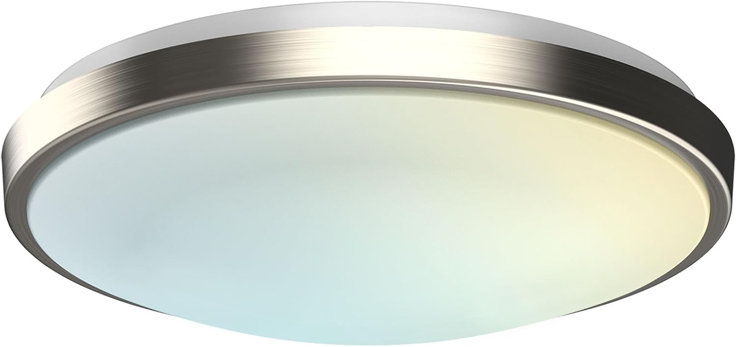 LUXRITE Motion Sensor LED Flush Mount Ceiling Light, 11 Inch, 5CCT Selectable 2700K 3000K 3500K 4000K 5000K, 60s Timeout, 16W, 1200LM, Brushed Nickel, Damp Rated, ETL Listed - Indoor and Outdoor