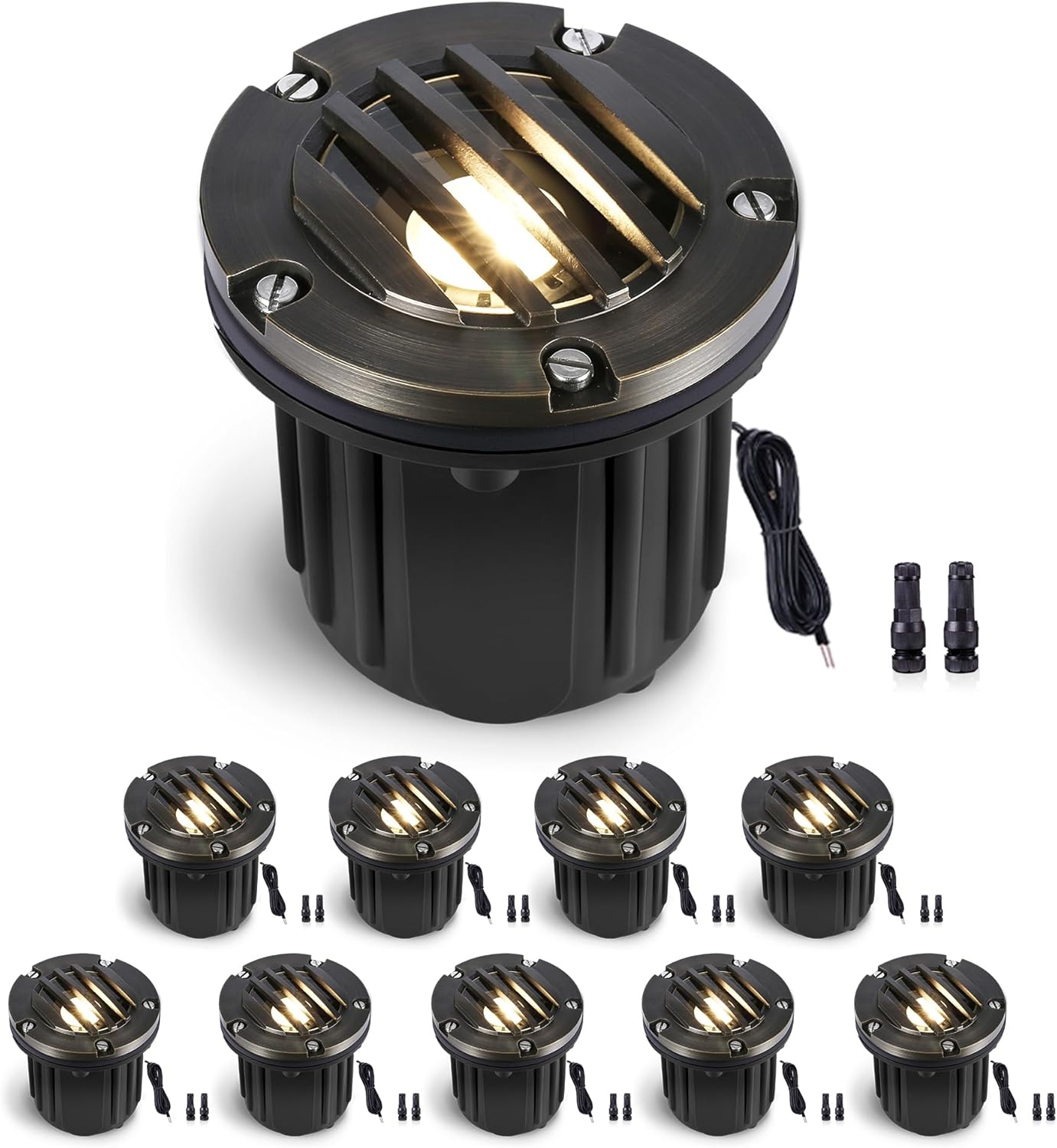 Gardenreet 12V Well Light - Brass Ip65 Waterproof Low Voltage Electric In-Ground LED Landscape Lighting, Fixture, Antique Bronze for Patio Garden Walkway Without MR16 Bulb