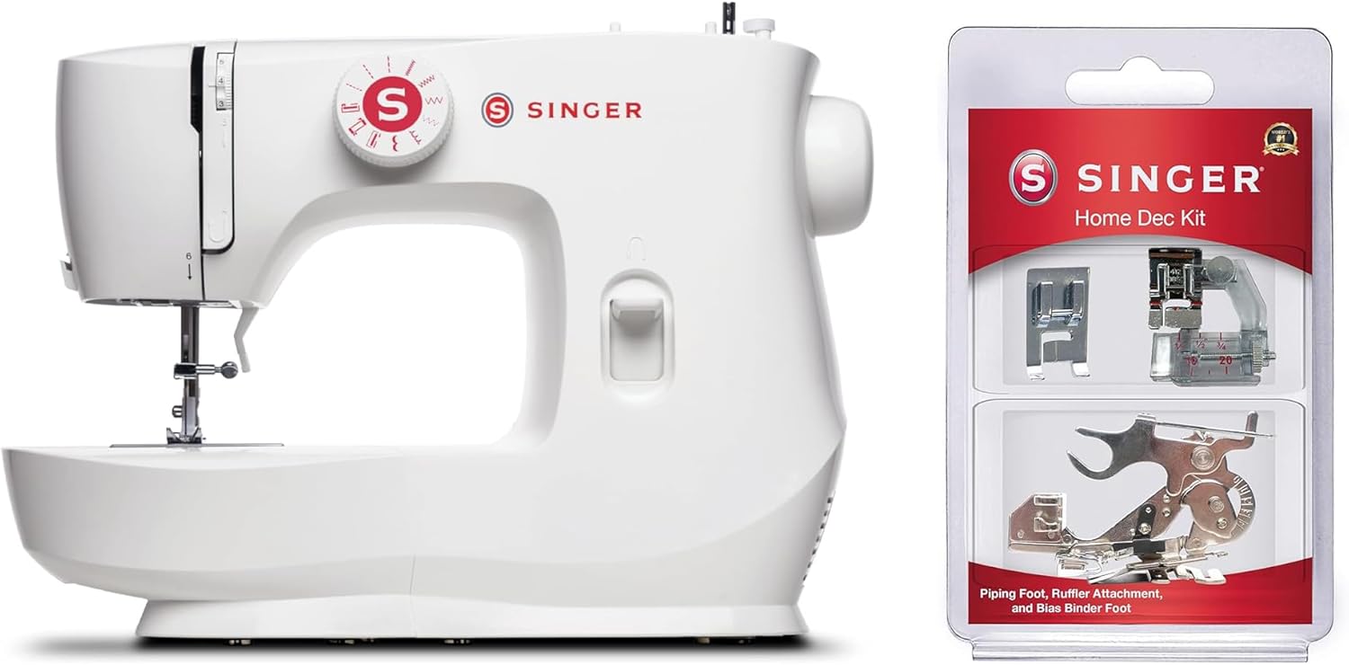 SINGER | MX60 Sewing Machine With Accessory Kit & Foot Pedal - 57 Stitch Applications - Simple & Great for Beginners + SINGER Home Decor Presser Feet Kit