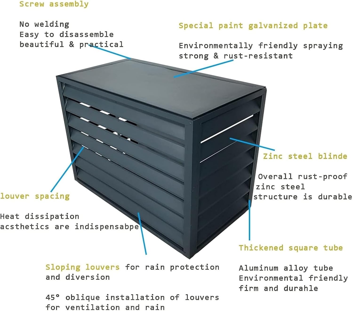 Outdoor Privacy Screen Air Conditioner Fence Trash Can Enclosure Decorative Aluminum Protective AC Cover Freestanding Fence For Garden Patio Lawn Flower Stand Window Fence(Black a,1.5P: L100*W50*H70CM