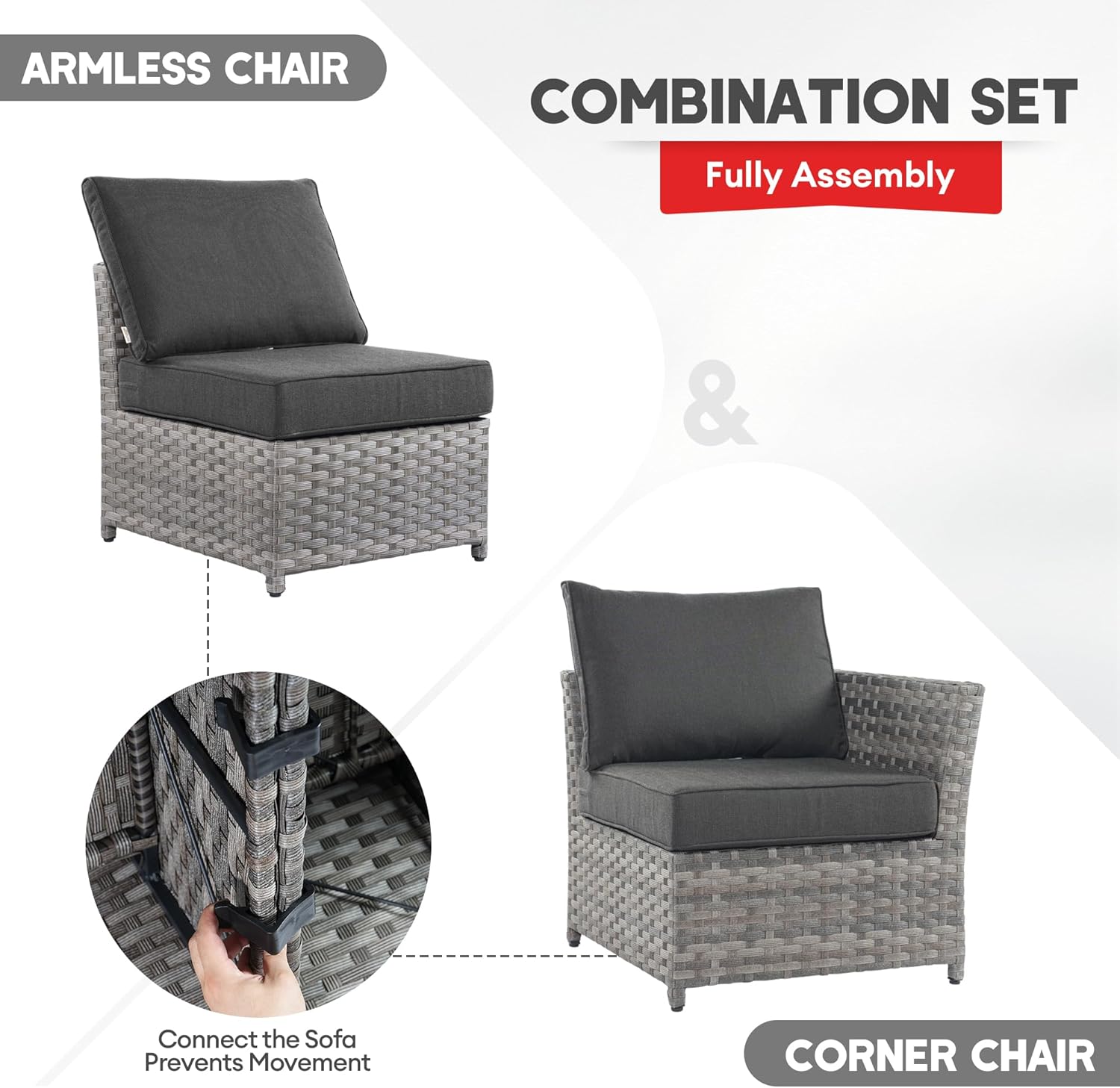 7 Pieces Outdoor Patio Furniture Set, Wicker Conversation Sectional Set with 30 Inch Gas Propane Fire Pit Table and Thickened Cushions (Black)